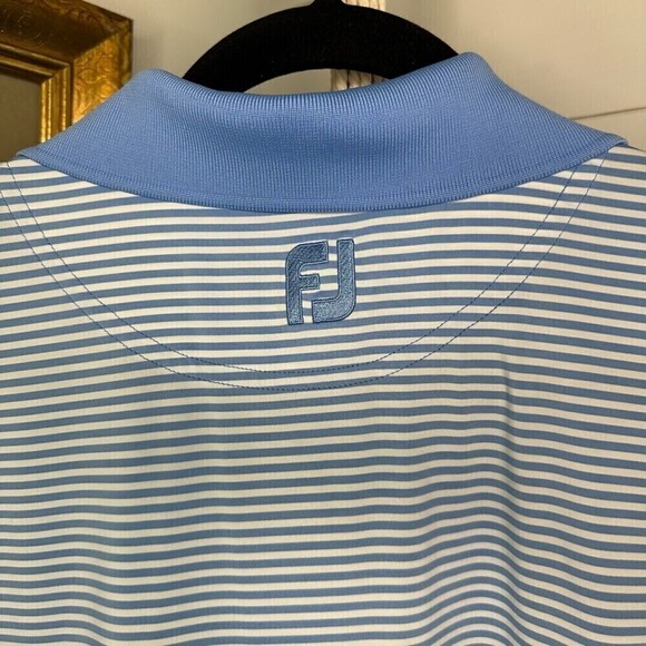 FootJoy Lisle Feeder Stripe Self Collar Golf Polo ProDry Blue White Large - Picture 3 of 6